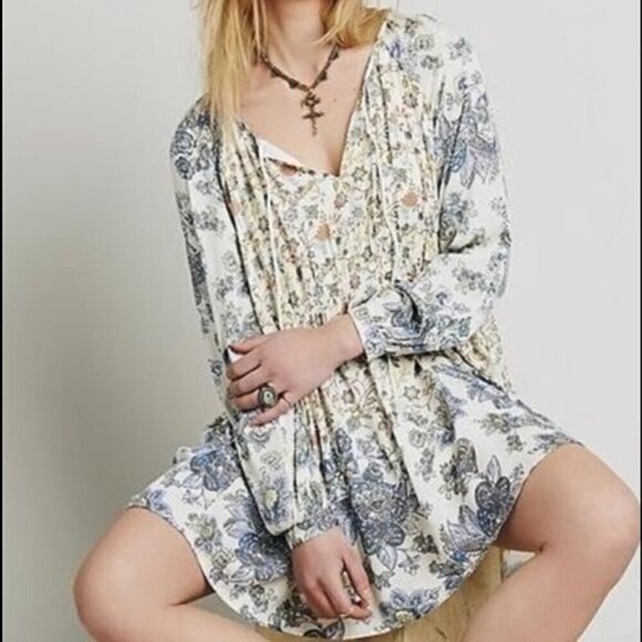 Free People Dress Peasant Cottagecore Boho Blue XS - Picture 4 of 12